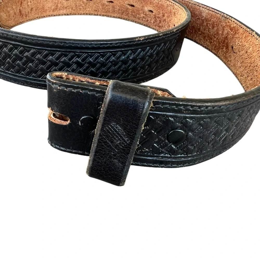 Vintage Silver Creek Basketweave Leather Western Belt Black USA Size 40 GUC
